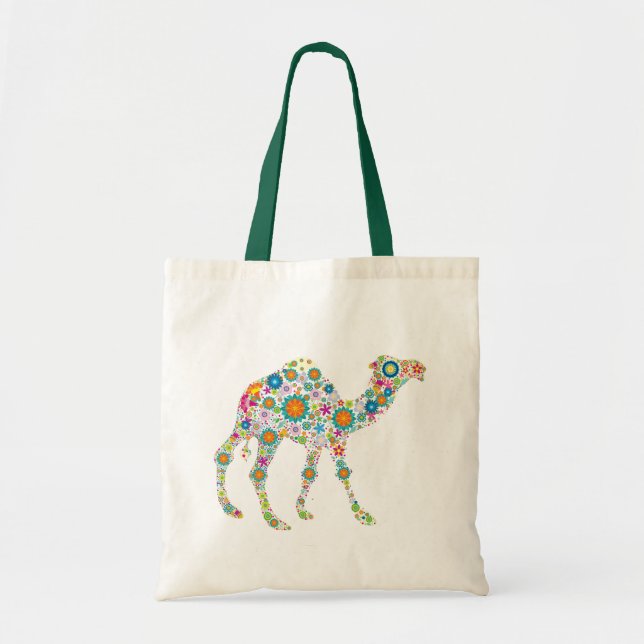 Tote Bag Camel à fleurs rétro coloré (Devant)