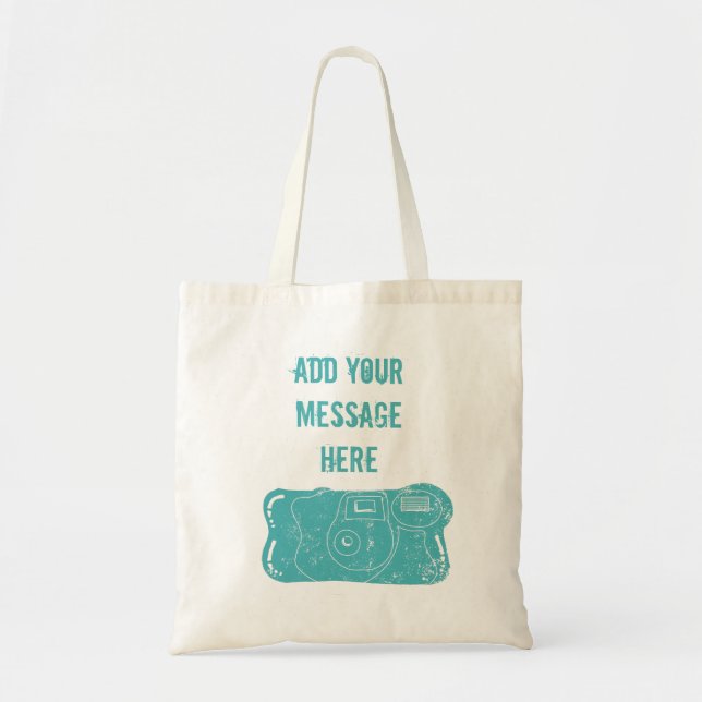 Tote Bag Caméra jetable Message personnalisé Turquoise bleu (Devant)