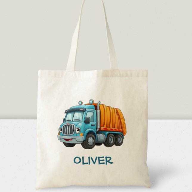 Tote Bag Camion à benne bleu jaune drôle (Créateur téléchargé)