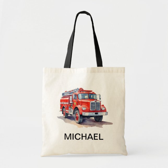 Tote Bag Camion de feu rouge moderne Nom personnalisé (Devant)