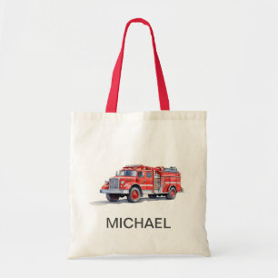 Tote Bag Camion de feu rouge moderne Nom personnalisé