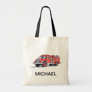 Tote Bag Camion de feu rouge moderne Nom personnalisé