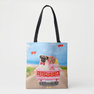 Tote Bag Camion de la Saint-Valentin pour chien Carlin Cœur