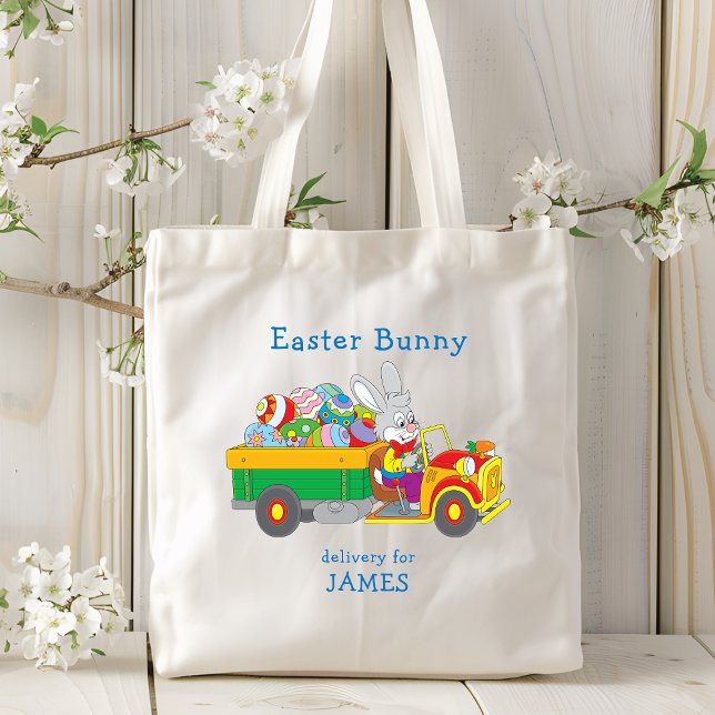 Tote Bag Camion de livraison de lapin de Pâques Nom personn (Créateur téléchargé)