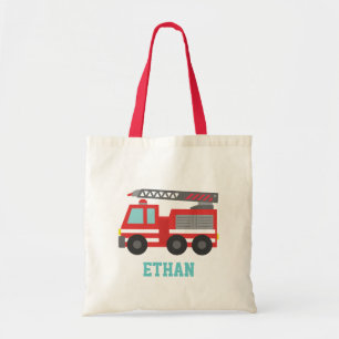 Tote Bag Camion de pompiers rouge mignon pour garçons, Nom