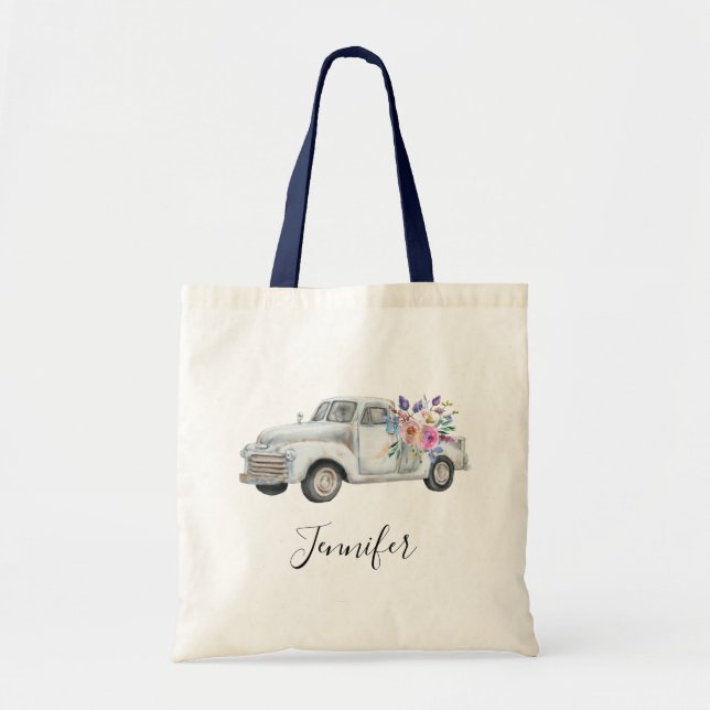 Tote Bag Camion de ramassage vintage Aquarelle rustique (Devant)