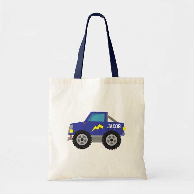 Tote Bag Camion Monstre Bleu de Course, pour Garçons (Devant)