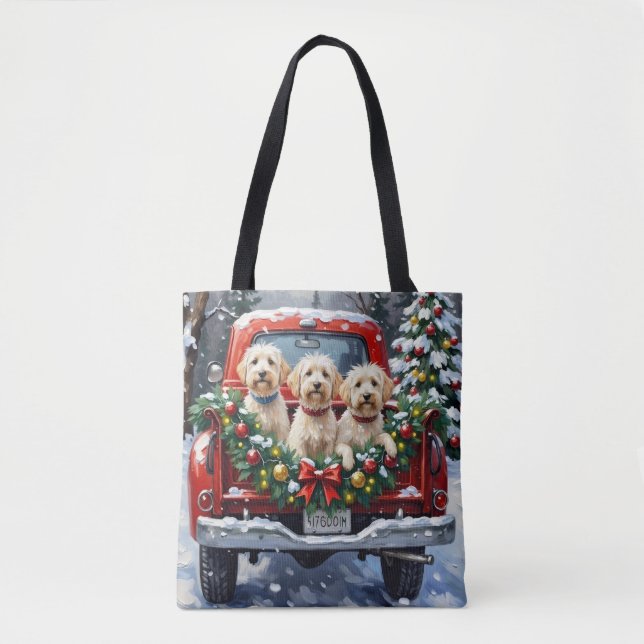 Tote Bag Camion Rouge de Noël Maltais Férié (Devant)