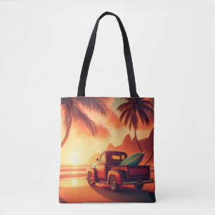 Tote Bag camionnette vintage tropical/Hawaïenne de surf
