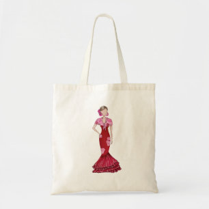 Tote Bag Camiseta Flamenca con traje rojo y mantón