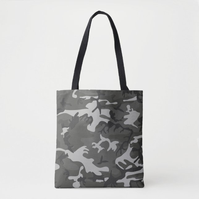 Tote Bag Camo Camouflage Abstrait Gris Moderne (Devant)