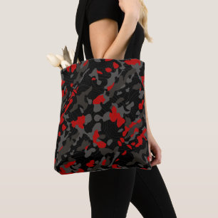 Tote Bag Camo Diagonal Rouge Noir avec lignes de contour