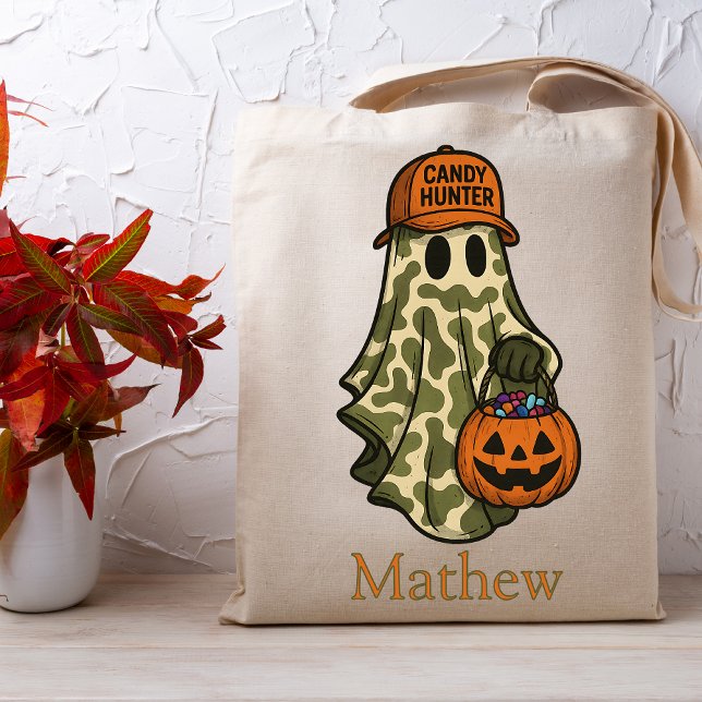 Tote Bag Camo Halloween Ghost Candy Hunter Trick Ou Treat (Créateur téléchargé)