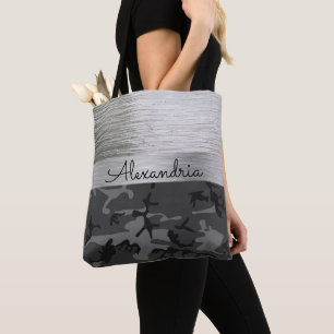 Tote Bag Camo noir Shimmer Silver Personnalisé