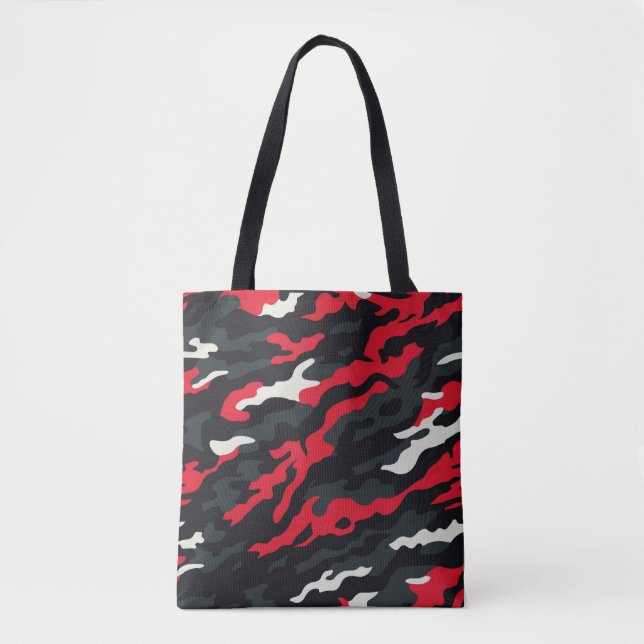 Tote Bag Camouflage blanc gris rouge Motif Camo (Devant)