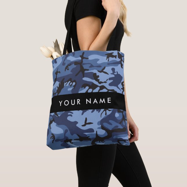 Tote Bag Camouflage bleu marine Votre nom Personnalisez (De près)
