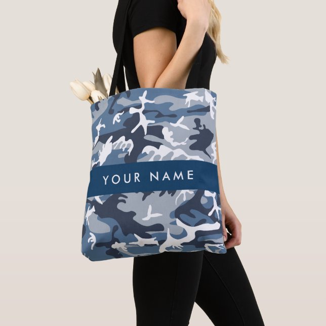 Tote Bag Camouflage bleu neige d'hiver Votre nom Personnali (De près)