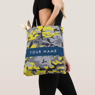 Tote Bag Camouflage jaune et gris Votre nom Personnalisez