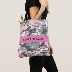 Tote Bag Camouflage rose et gris Votre nom Personnalisez