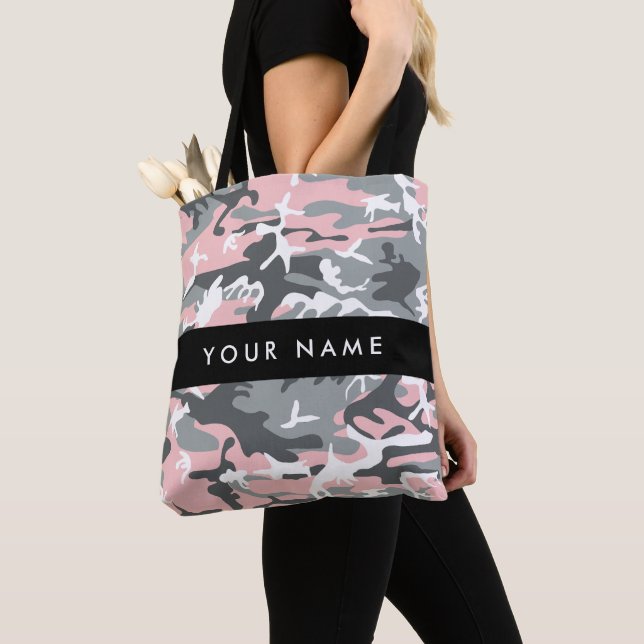 Tote Bag Camouflage rose et gris Votre nom Personnalisez (De près)