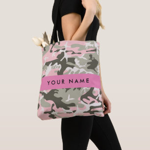 Tote Bag Camouflage rose et vert Votre nom Personnalisez