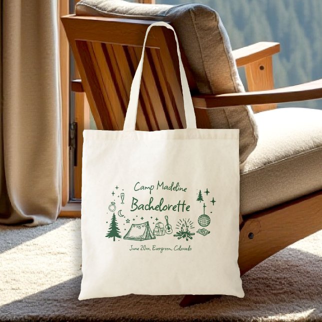 Tote Bag Camp de Bachelorette Camping Écriture Dessinée à l (camp bachelorette tote bag bridesmaid gift camping hand drawn written girls trip bach)