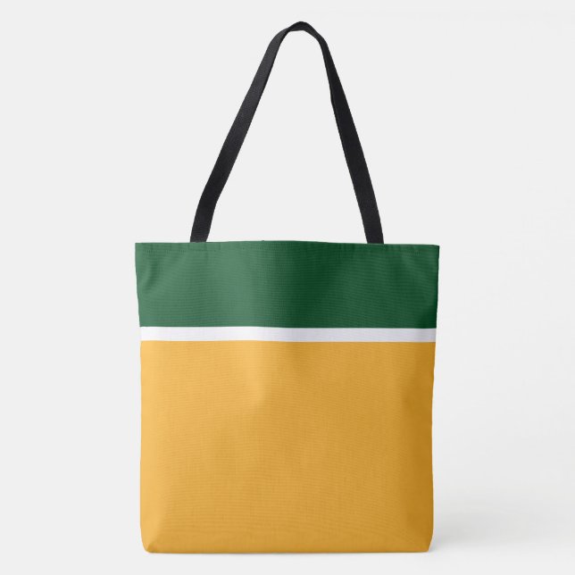 Tote Bag Camp Fun Vert Blanc Haut Rayures Sur Orange Doré (Devant)