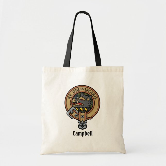 Tote Bag Campbell Crest sur Tartan (Devant)