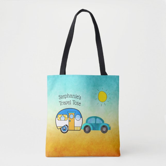 Tote Bag Camper En Teardrop Cute Voyage Sur Route Personnal (Devant)