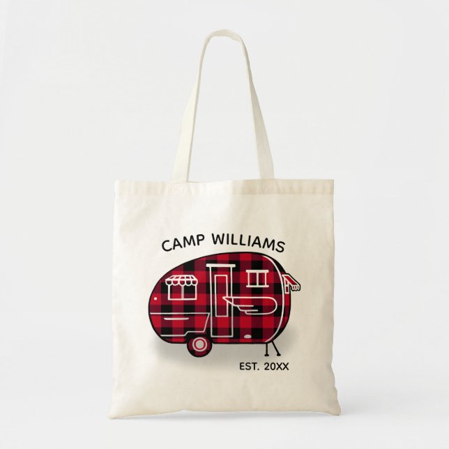 Tote Bag Camper Rustic Red Buffalo Plaid Monogram (Devant)