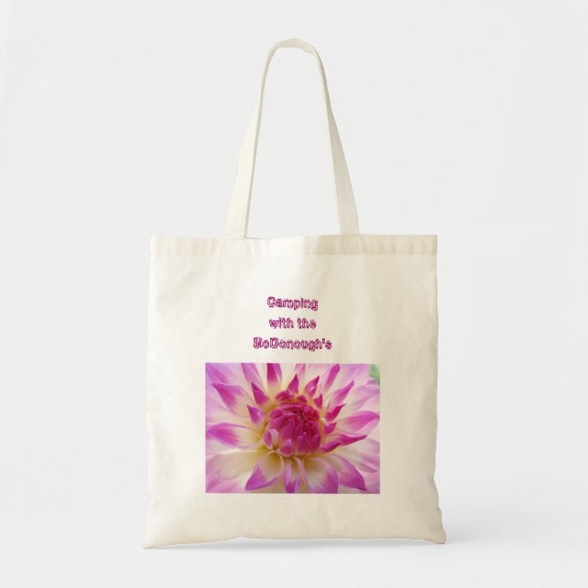 Tote Bag Camping avec la fleur de dahlia Your Custom Name (Devant)