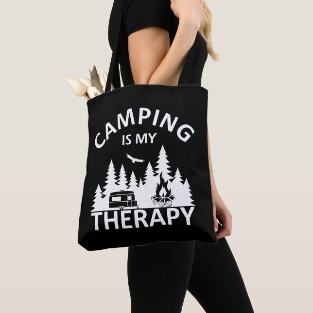 Tote Bag Camping est ma thérapie drôle slogan de camper (De près)