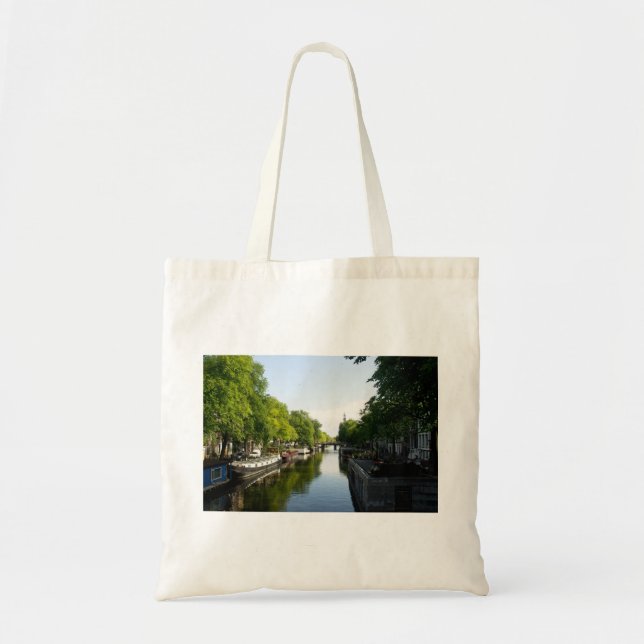 Tote Bag Canal d'Amsterdam avec bateaux et pont  (Devant)