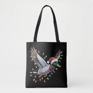 Tote Bag Canard de Noël volant avec des lumières de chasse