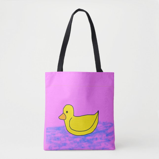 Tote Bag canard jaune mignon sur Fourre-tout rose (Devant)