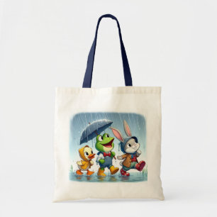 Tote Bag Canard mignon, grenouille, lapin sous la pluie