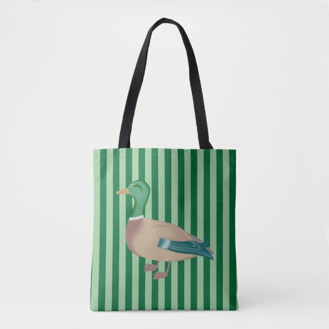 Tote Bag Canard vert rayé Fourre-tout (Devant)