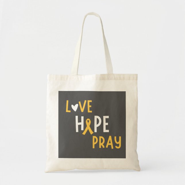 Tote Bag cancer de l'enfance.love.hope.pray. Toilettes et s (Devant)