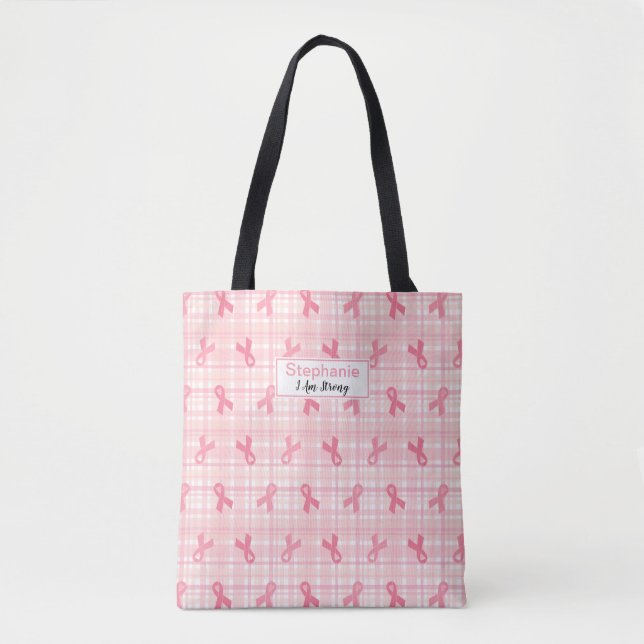 Tote Bag Cancer du sein Pink Ribbon Plaid Motif (Devant)