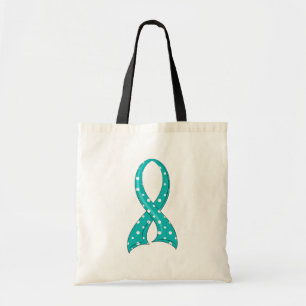 Tote Bag Cancer ovarien de ruban turquoise de point de