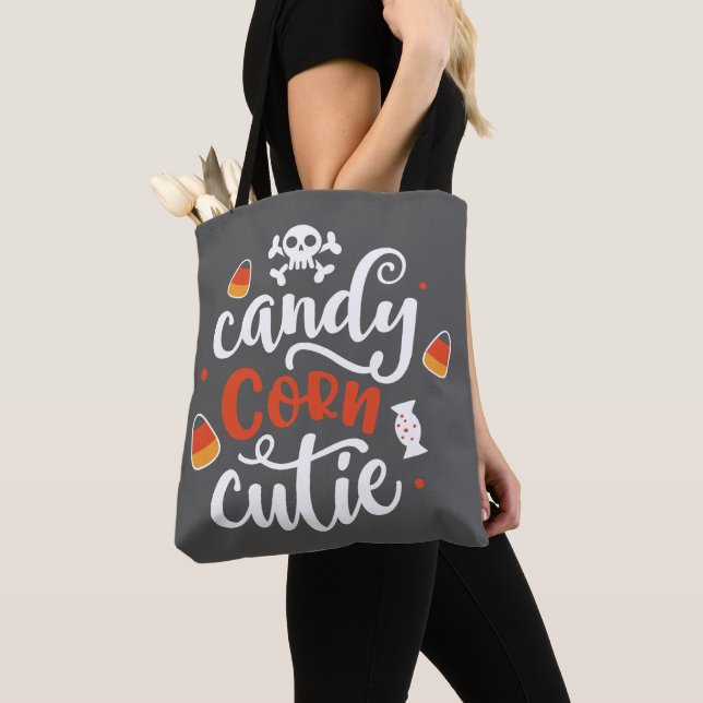 Tote Bag Candy Corn Cutie Moderne Fun Grey Halloween (De près)
