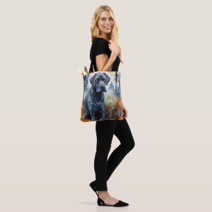 Tote Bag Cane Corso d'Halloween avec citrouilles effrayant