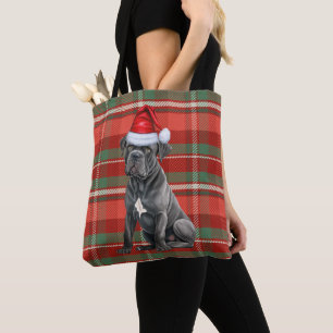 Tote Bag Cane Corso Noël Chien Rouge Plaid Saisonnière