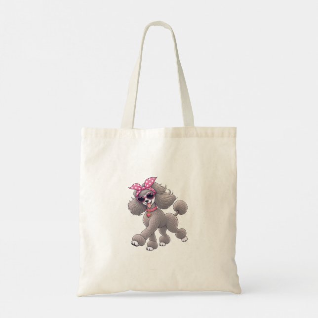Tote Bag Caniche mignon avec noeud rose (Dos)