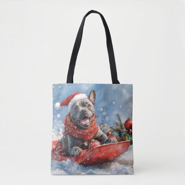 Tote Bag Canne Corso Dog in Sledge Let It Neige Noël (Devant)