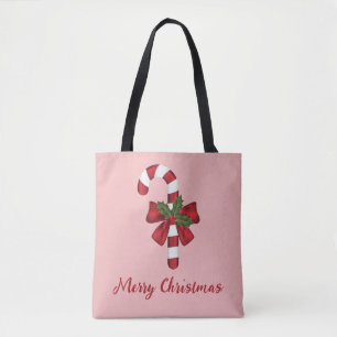 Tote Bag Canne de Noël rouge et blanche et texte