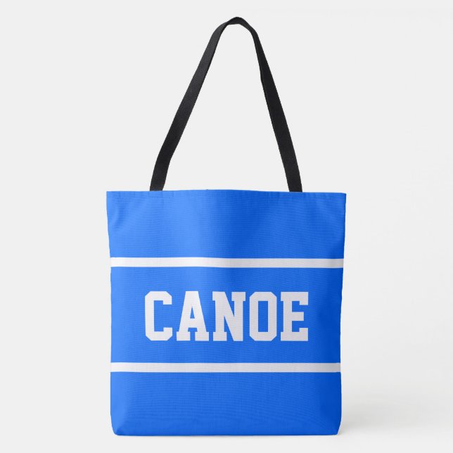 Tote Bag CANOE Athlétique Bandes de Texte Blanches sur Bleu (Devant)