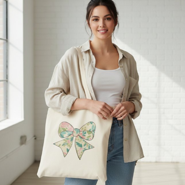 Tote Bag Canvas Bag with Floral Bow - Boho Chic Style. (Créateur téléchargé)