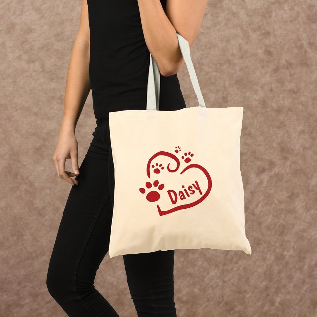 Tote Bag Canvas de Coeur Rouge personnalisé et Empreintes d (Créateur téléchargé)
