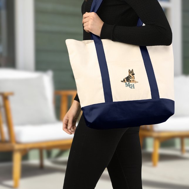 Tote Bag Canvas monogramme berger allemand (Personalize this German Shepherd Monogram Canvas Tote Bag on Zazzle!)